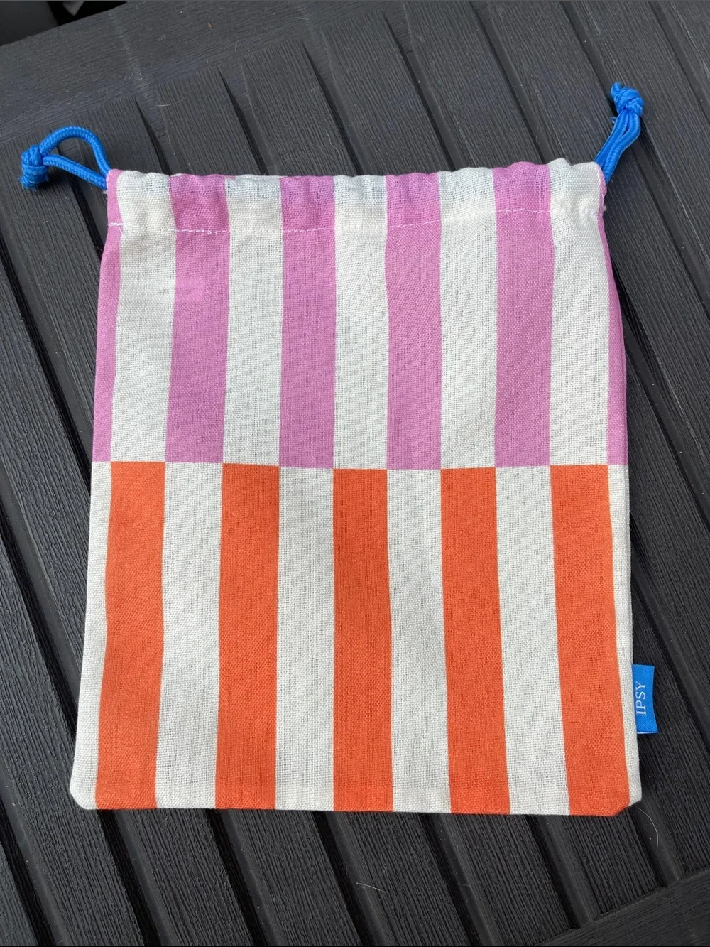 Ipsy - Striped Pink and Orange Makeup Bag